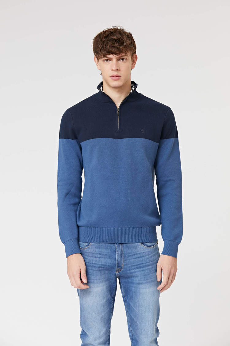 1/4 Zip Color Block Sweater