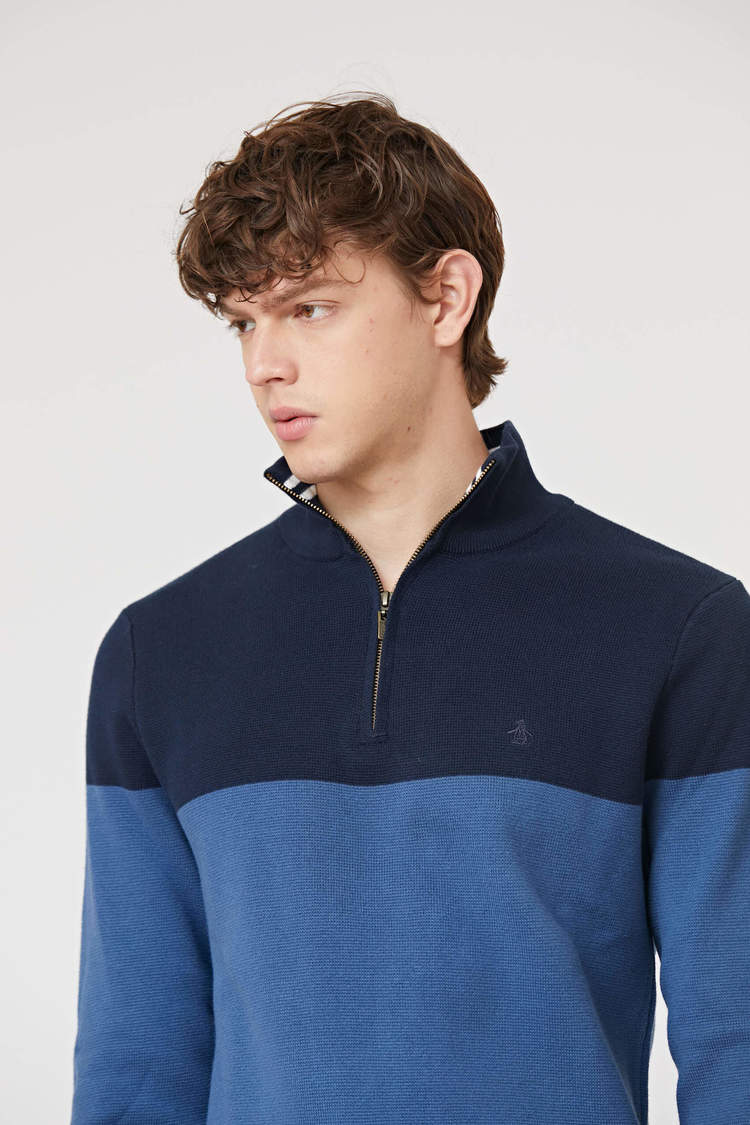 1/4 Zip Color Block Sweater