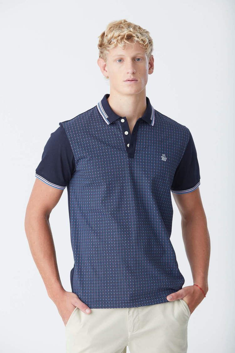 Ss Front Geo Print Polo