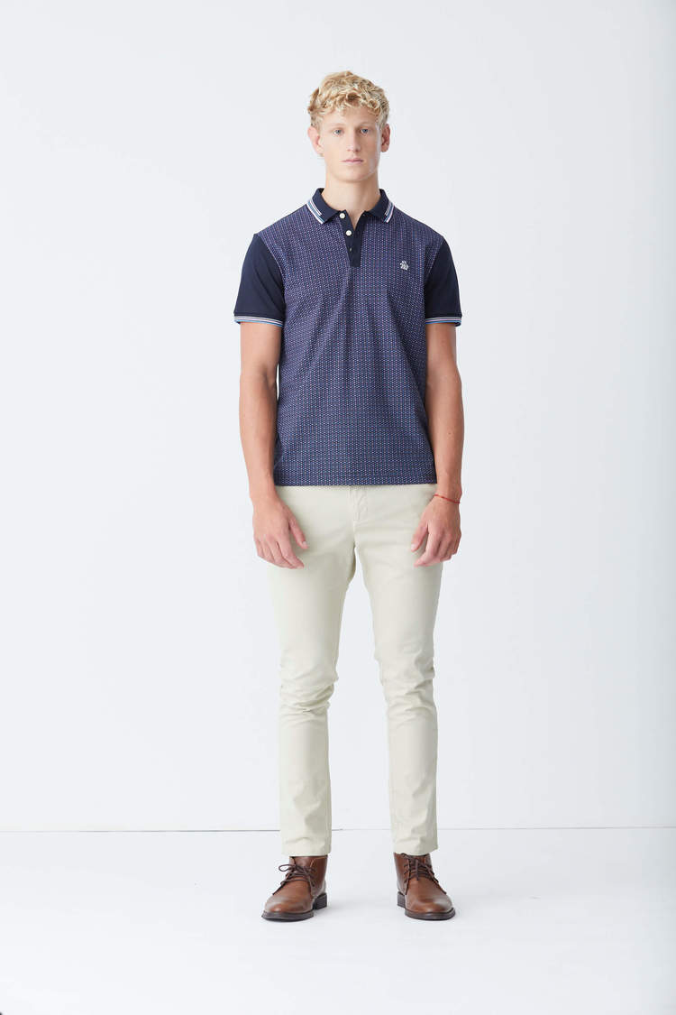 Ss Front Geo Print Polo