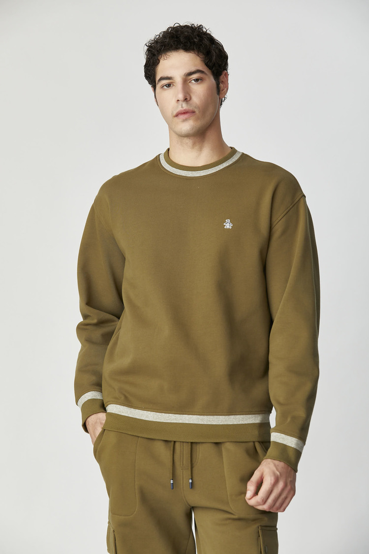Sherpa Stripe Cuff Crew Neck Knit