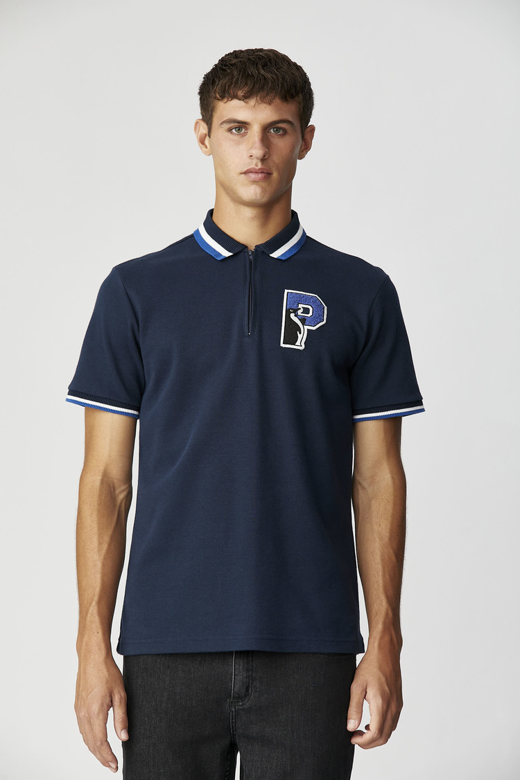 Ss P Patch Zip Stripe Cuff Polo