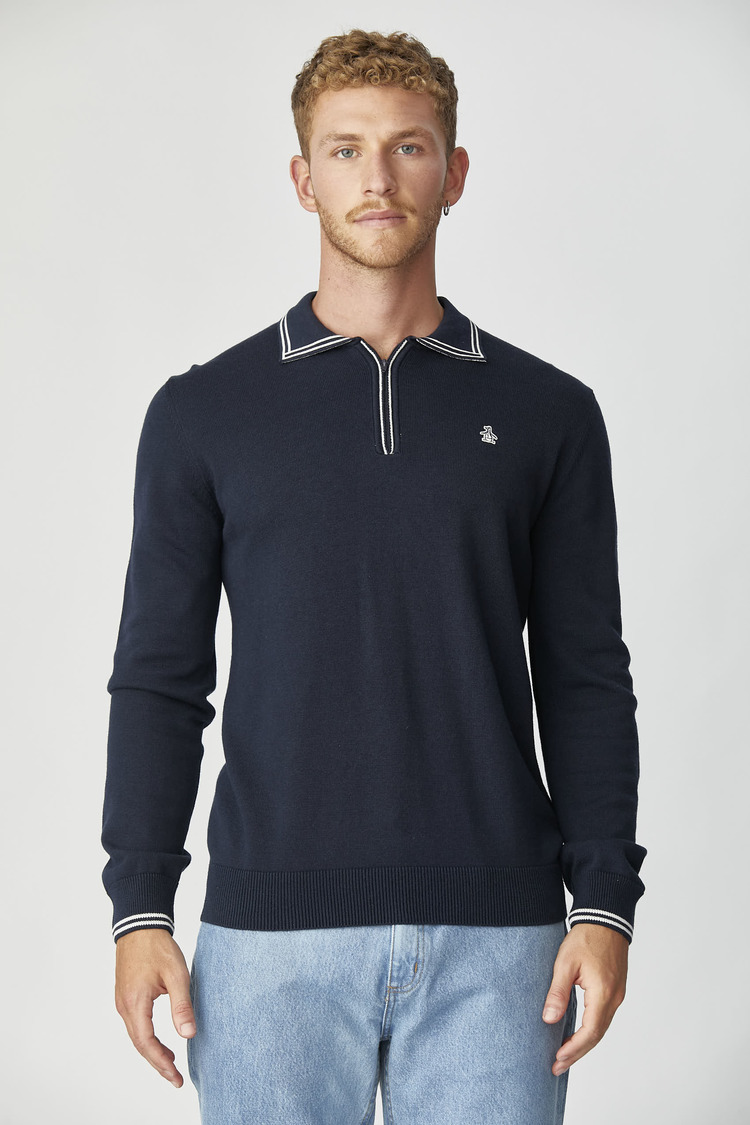 Ls Zip Piping Knitted Polo