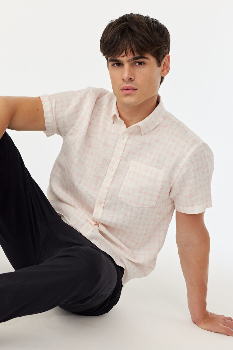 Ss Water Geo Linen Print Shirt