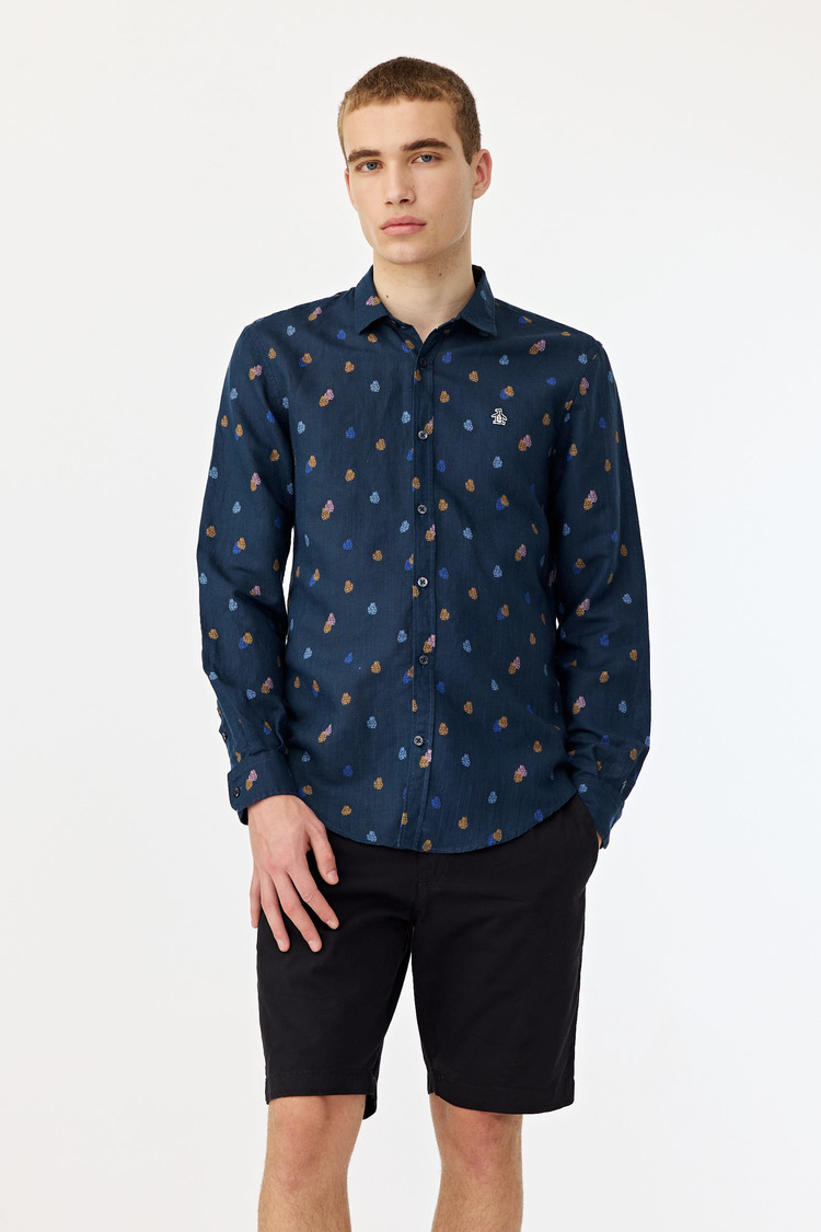 Ls Mini Monstera Linen Print Shirt