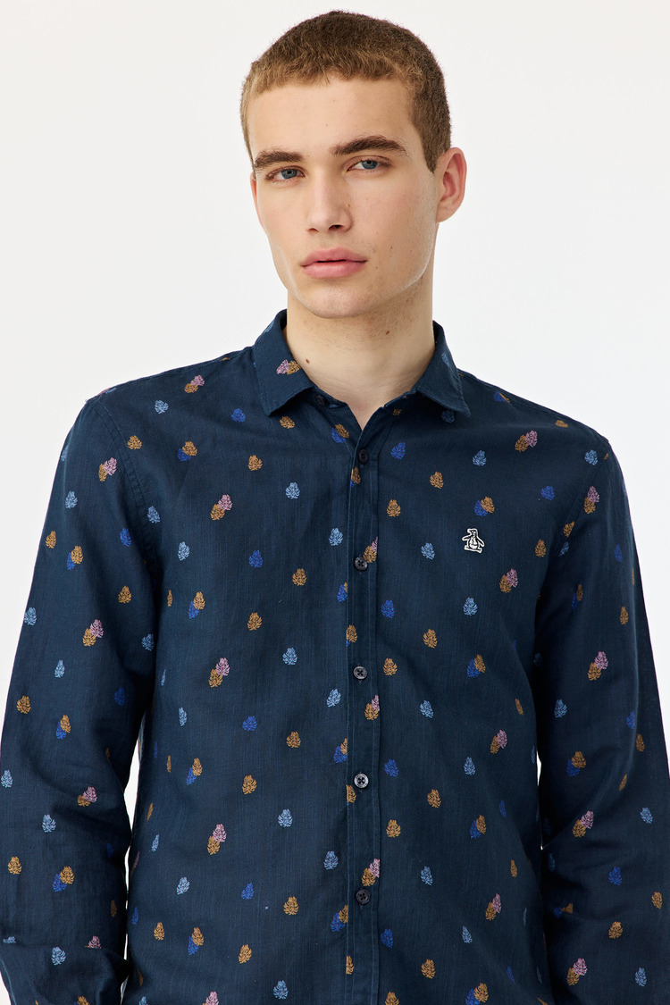 Ls Mini Monstera Linen Print Shirt